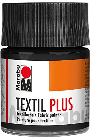 Marabu 17150005073 - Textil Plus schwarz 50 ml, volldeckende Stoffmalfarbe für dunkle Stoffe, geeignet für Stoffmalerei und Stoffdruck, nach Fixierung waschbeständig bis 40 °C