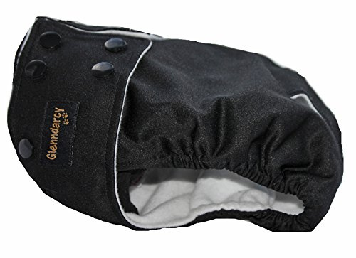 Inkontinenz-Windel für weibliche Hunde, Bund mit Druckknöpfen, wasserdicht, Option für waschbare Pads, verschiedene Größen, Schwarz