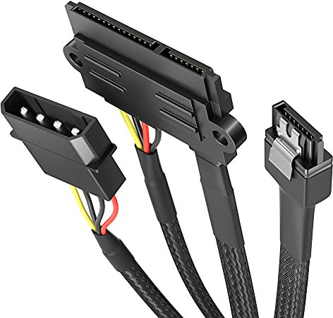 KabelDirekt – hochflexibles SATA Kabel, Adapterkabel 15-Pin SATA 6 Gbit/s (Daten) und 4-Pin Molex (Strom) auf 22-Pin SATA (Daten & Strom), 60 cm – für Festplatte/HDD und SSD