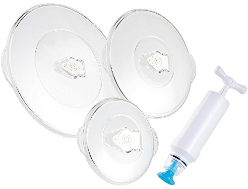 Rosenstein & Söhne Vorratsdosen Deckel: 3 Vakuum-Universaldeckel & Vakuumierpumpe HVC-5 (Vorrtasdosen, Airless Cover, Frischhaltedosen)