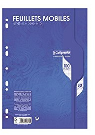 Clairefontaine 2376C - Packung Ringbucheinlagen Calligraphe, DIN A4 21x29,7 cm, 50 Blatt, gelocht, 80g, französische Lineatur, Weiß, 1 Pack