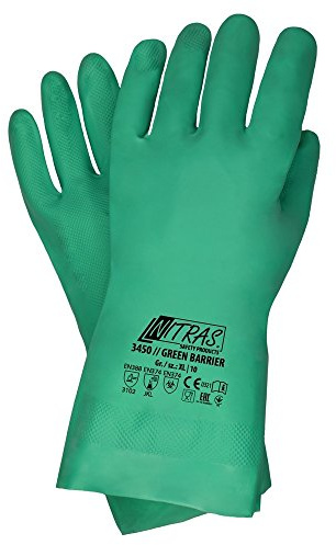 12 Paar Nitras GREEN BARRIER 3450 Nitrilhandschuhe, grün, Grün, 11 (XXL) | Schutzhandschuhe velourisiert & lebensmittelecht | Sicherer Grip | EN 388 + EN 374 | Resistent gegen Säuren & Laugen