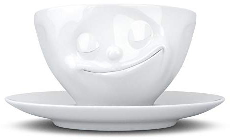 FIFTYEIGHT PRODUCTS / Tassen / Kaffeetasse „Glücklich“ (Porzellan, 200 ml, weiß, Made in Germany)