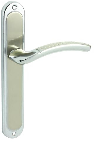 domino Türgriff Drückergarnitur | Langschildgarnitur | Türklinke für Zimmertür, Bürotür, Kellertür & Innentür | L-Form | Türbeschläge aus Aluminium | Nickel | SHARON ECO M6/M9
