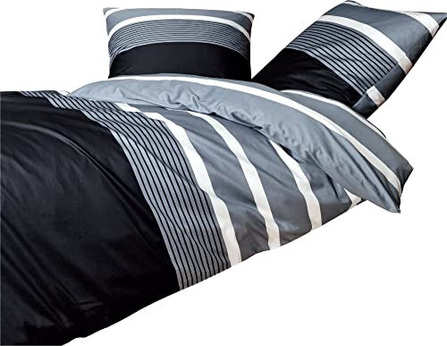 Janine Bettwäsche J.D. 8468-08 Silber schwarz Mako Satin, Größe:135 cm x 200 cm