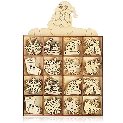 com-four® 48 Piezas de Adornos de Madera para Decorar árboles de Navidad - Adornos para Decorar el árbol de Navidad (Papá Noel)