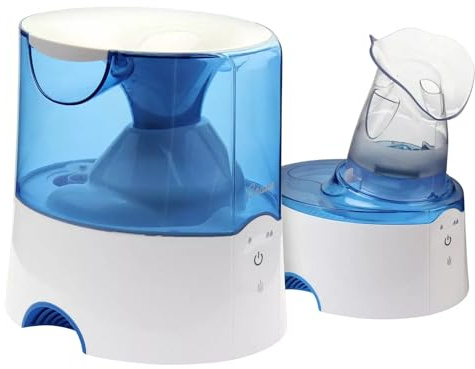 Crane Steam Inhaler & Warm Mist Humidifier, 0.5 Gallon, Humidifier FSA Eligible, Blue & White, Ideal Humidifiers for Bedroom, Sinus Inhaler, Vaporizer HSA, Vaporizer For Congestion