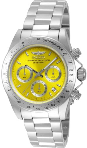 Invicta Speedway 14383 Herrenuhr - Quarzwerk - Edelstahl mit gelbem Zifferblatt - 39 mm
