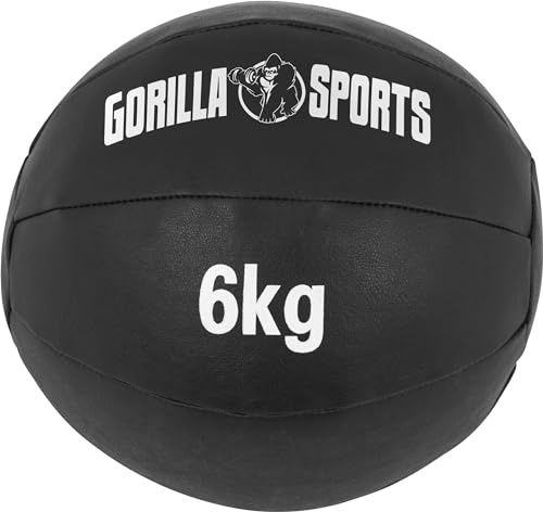 Gorilla Sports® Medecine Ball - Individuel/Ensemble 1/2/3/4/5/6/ 7/8/9/10kg Poids, Ø 29 cm, Antidérapante, Noir - Slam Ball, Balles de Poids, pour Fitness, Musculation, Gym