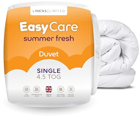 Linens Limited Single Duvet 4.5 Tog, Made in the UK, Easy Care, Summer Fresh Quilt, Soft and Comfy, Polypropylene Hollowfibre, Machine Washable (White)