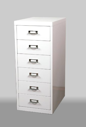 Szagato Schubladenschrank Metall 6 Schubladen HxBxT 66x28x40cm weiß | Schubladen-Container Büroschrank Werkzeugschrank Aufbewahrungsschrank