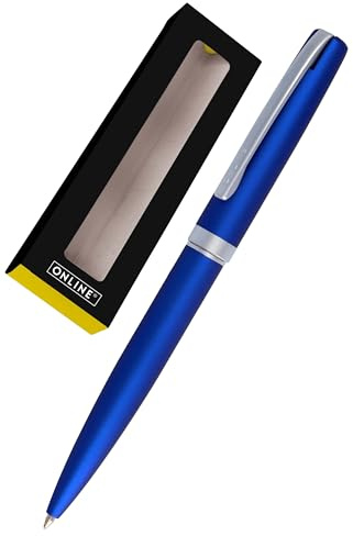 Online stylo à bille Eleganza │ stylo-bille en métal │ stylo à bille rétractable en coffret cadeau │ recharge remplaçable │ encre noire │ étui exclusif, cadeau parfait, couleur bleu