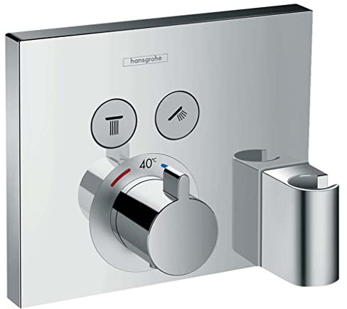 hansgrohe ShowerSelect Miscelatore termostatico ad incasso per 2 utenze con connessione flessibile e supporto doccia cromo, 15765000