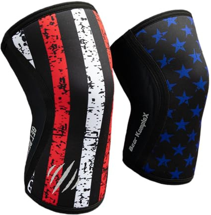 Bear KompleX #1 Knee Sleeves (Sold AS A Pair of 2) Compression and Support for Weightlifting, Powerlifting and Crossfit - 5mm Neoprene Sleeve for The Best Squats - Both Women & Men - by, Stars 5mm M
