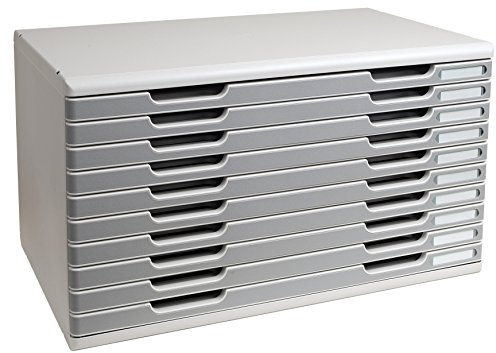 Exacompta - Ref 324041D - MODULO A3 - Lådhurts med 10 stängda lådor för A3+ dokument - Utvändiga mått: Djup 35 x Bredd 57,6 x Höjd 32 cm - Färg ljusgrå/blå