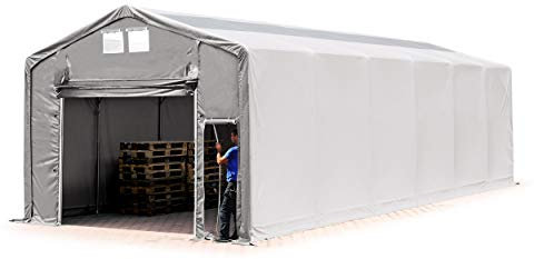 TOOLPORT Lagerzelt Zelthalle Weidezelt 6x12x3 m mit Hochziehtor - durchgehende PVC Plane 850 N mit Oberlicht - Wasserdicht