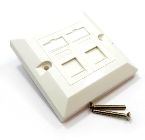 kenable RJ45 Wall Face Plate Double 2 Port Cat6 Ethernet Network Socket 85mm x 85mm White