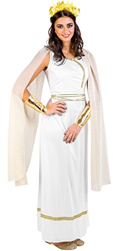 dressforfun Frauenkostüm griechische Göttin Olympia | Langes, edles Kleid mit Pailletten-Verzierungen | goldfarbene Flügelärmel | Armmanschetten & Kopfschmuck