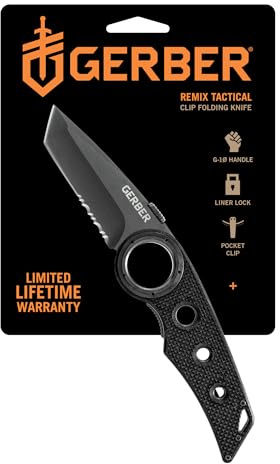 Gerber Gear Remix Folding Pocket Knife, 3 Partially Serrated Tanto Pocket Knife for Survival and Camping, Black