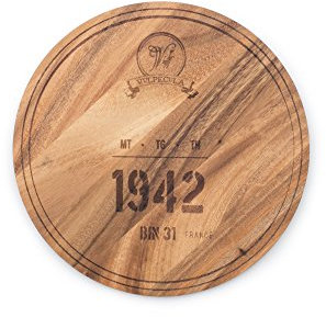 Ironwood 28445E336 Engraving, Beechwood, Multi-Use Circle Serving Board: 1942 Wine Barrel