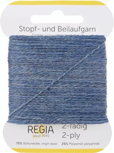 REGIA 2-fädig Uni 9801278-01980 grau-blau meliert Handstrickgarn, Sockengarn, Beilaufgarn, 5g Kärtchen