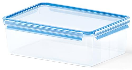 EMSA Clip & Close Frischhaltedose, rechteckig, 5,4 L, mit Deckel, Aufbewahrungsbox, 100 Prozent dicht, spülmaschinen-, gefrier-, mikrowellenfest, Transparent, Blau, Made in Germany, 508547