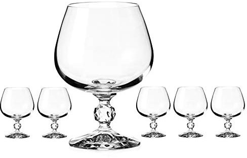 DIAMANTE Crystal Brandy Snifter or Cognac Glasses ‘Claudia’ | Vintage Style Ball Stemmed | Lead Free Crystal | Set of 6