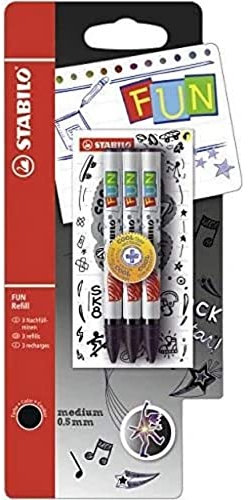 STABILO - Tintenpatronen zum Nachfüllen - FUN Refill - medium - inkl. 2 Aufkleberkarten zum Sammeln - schwarz - 3er Pack