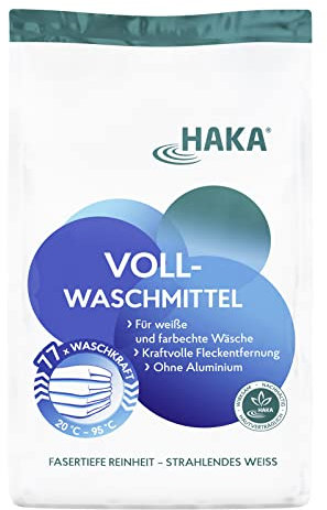 HAKA Vollwaschmittel Pulver, 3 kg (77 WL), kraftvolle Fleckentfernung für strahlend weiße & farbechte Wäsche, Universalwaschmittel, hygienische Frische, vegan, hautfreundlich