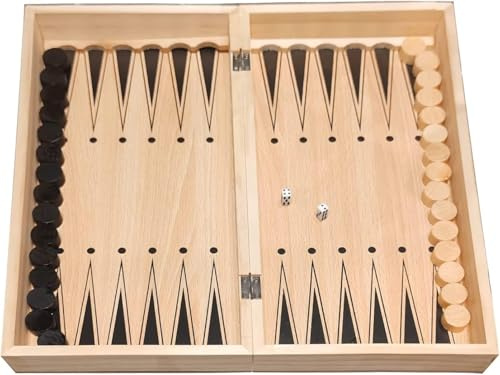Spielset 3 in 1 Nardy, Nardi, Schach, Dame und Backgammon, Holz Spielbrett mit Spielfiguren (39 x 39 cm), Chess, Checkers, Draughts, Schachbrett, Schachspiel aus Holz