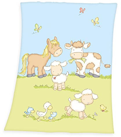 Herding Fynn Babydecke, Bauernhof Motiv, 75 x 100 cm, Microfaserflausch, Mehrfarbig