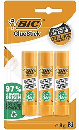 BIC ECOlutions Colle Stick, 8 gr, Confezione da 3, Ottime per i Lavori dei Bambini a Scuola e a Casa e per l'Art and Craft