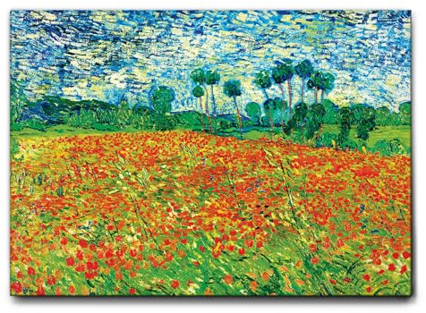 Giallobus - Gemälde - Vincent Van Gogh - Mohnfeld - Leinwand mit Standardrahmen - 100L x 70l cm - Bereit zum Aufhängen - Moderne Gemälde
