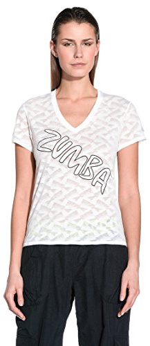 Zumba Fitness Oh-So-Comfy Burnout - Maglietta da Donna con Scollo a V, Bianco (Bianco/Azzurro), L