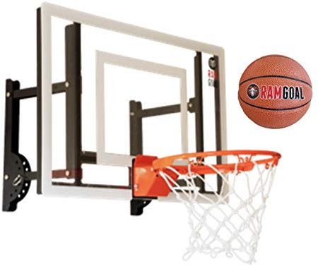 RAMGOAL Wall Mounted Indoor Adjustable Mini Basketball Hoop with Ball | 24 Shatter Resistant Backboard with Professional Grade Breakaway Rim and Steel Reinforced Wall Mount Built for Slam Dunks