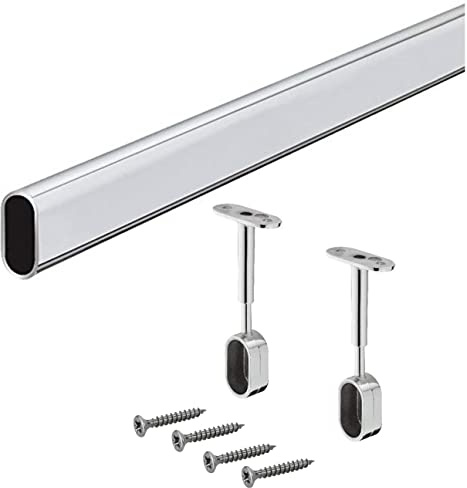 Gedotec Bastone appendiabiti OVAL Bastone appendiabiti 1200 mm | Binario per armadietto | Acciaio Cromato | Tubo per mobili 30 x 15 mm | Asta con 2 cuscinetti in tubo dell'armadio | 1 Set