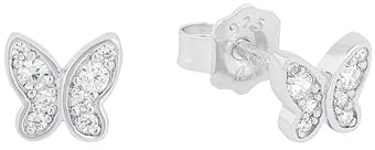 s.Oliver Ohrstecker 925 Sterling Silber Mädchen Kinder Ohrschmuck, mit Zirkonia synth, Schmetterling, Kommt in Schmuck Geschenk Box