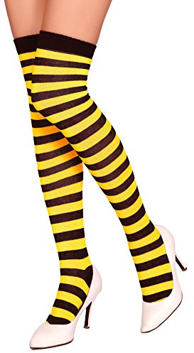 Krautwear® Damstrumpor randiga Overknees strumpor randiga strumpor karneval karneval cosplay 80-talet (gul/svart)