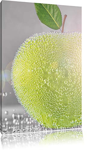 Pixxprint Grüner saftiger Apfel mit Wasserperlen, Größe: 120x80cm, Leinwandbild, fertig gespannt, Wandbild, Dekoration, Kunstdruck, kein Poster