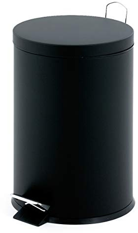 EKO Poubelle à pédale ronde en métal avec seau intérieur en plastique Noir 12 litres