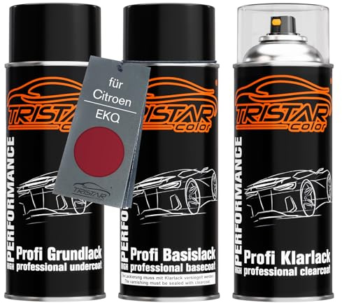 TRISTARcolor Sprays de pintura para Citroen EKQ Rouge Lucifer Perol. +1K | Rojo Lucifer Per., Pintura automotriz, Kit capa de fondo + base + barniz, Aerosoles 400ml