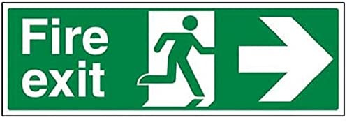 V Safety 14004BJ-R Fire Exit Arrow Right Sign - Landscape - 450mm x 150mm - 1mm Rigid Plastic, Green