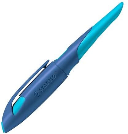 STABILO - Ergonomischer Schulfüller für Rechtshänder mit Standard-Feder M - EASYbirdy in mitternachtsblau/azur - inkl. Patrone - blau (löschbar)