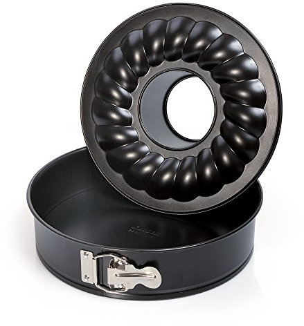 Original Kaiser Classic Springform 26 cm rund, 2 Böden, Flach- und Rohrboden, runde Backform antihaftbeschichtet, Kuchenform auslaufsicher, schwarz