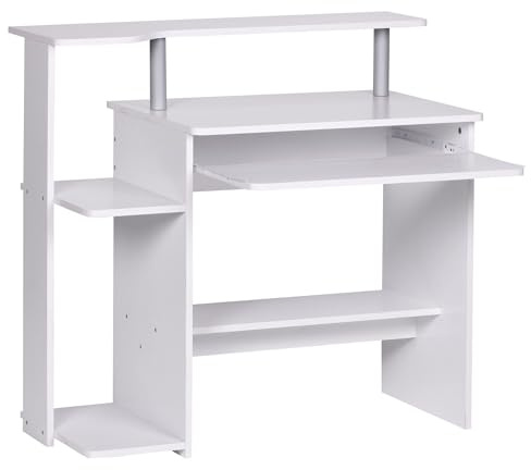 FineBuy Table de Bureau 94 x 90 x 48 cm Blanc Table de Bureau pour Ordinateur | Table PC avec extrait de Clavier | Bureau d'ordinateur Table d'ordinateur | Table d'ordinateur Portable