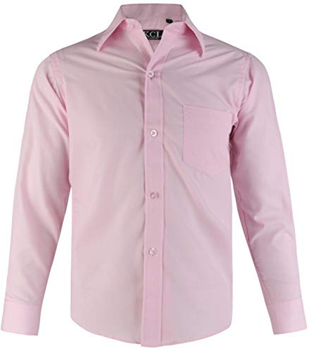 AEL Boys Shirt Formal Plain Long Sleeved Wedding Suit Smart Party Colour: Baby Pink Size: 13-14 Years