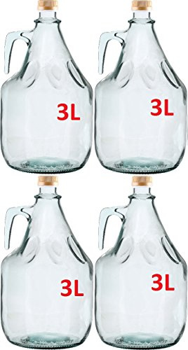 4er SET GLASBALLON GÄRBALLON FLASCHE GLASFLASCHE WEINBALLON GLAS BALLON 3L BDG3Z