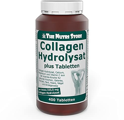 Collagen Hydrolysat plus Tabletten 400 Stk. mit Calcium, Magnesium und Vitamin C aus der Acerola-Kirsche für gesunde Knochen, Gelenke, Knorpel, Haut, Haare, Nägel und Bindegewebe