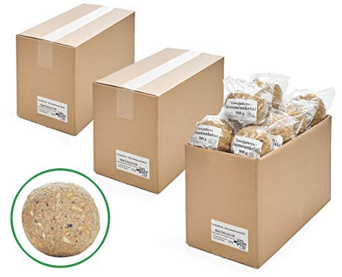 Paul´s Mühle Ganzjahres Riesen-Meisenknödel, Ganzjahresfutter für Wildvögel, reduzierter Schalen- und Nussanteil, ohne Netz, 48 Stück (3 x 16 x 500 g)