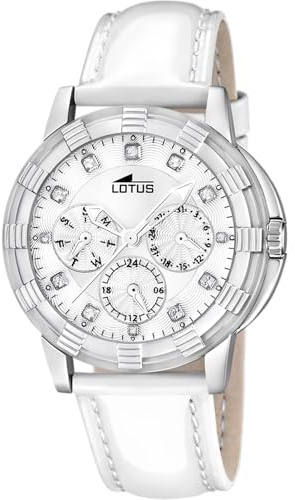 LOTUS Reloj Mujer Analógico de Cuero Blanco - Movimiento de Cuarzo Multifunción - Cristal Mineral de Alta Resistencia - Resistente al Agua 5 ATM - Elegante, Clásico y Vintage - Special Prices 15746/1